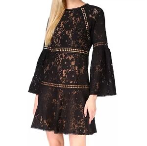 MICHAEL Michael Kors Black Lace Bell Sleeve Mini Dress Size 2